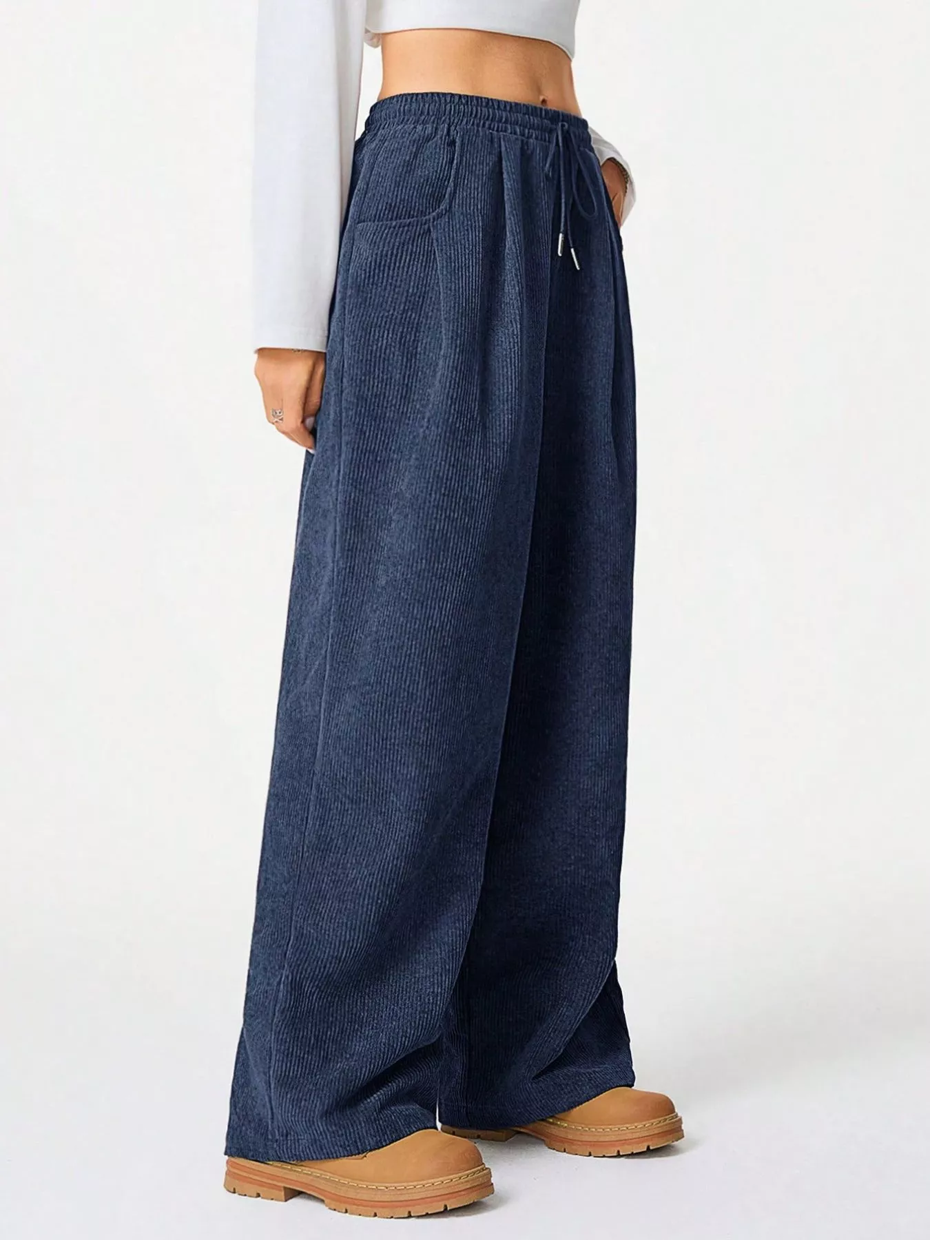 Wide Leg Corduroy Drawstring Pants - Image 15