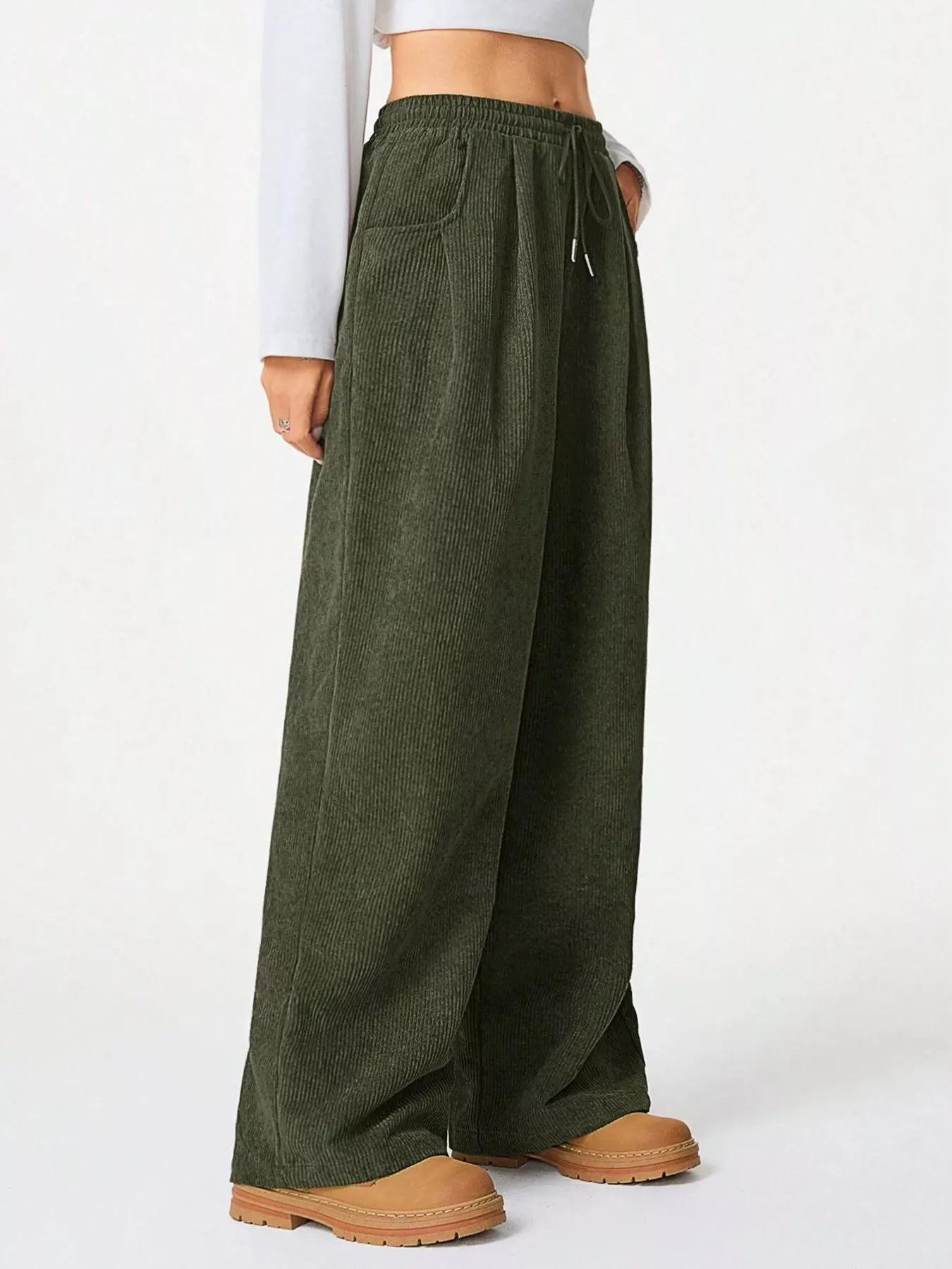 Wide Leg Corduroy Drawstring Pants - Image 8