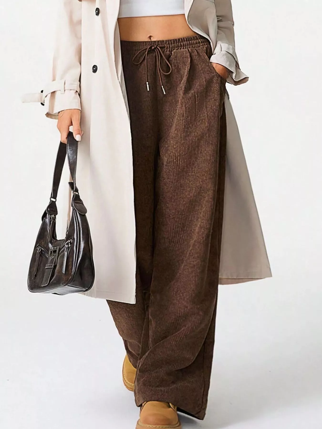 Wide Leg Corduroy Drawstring Pants - Image 9