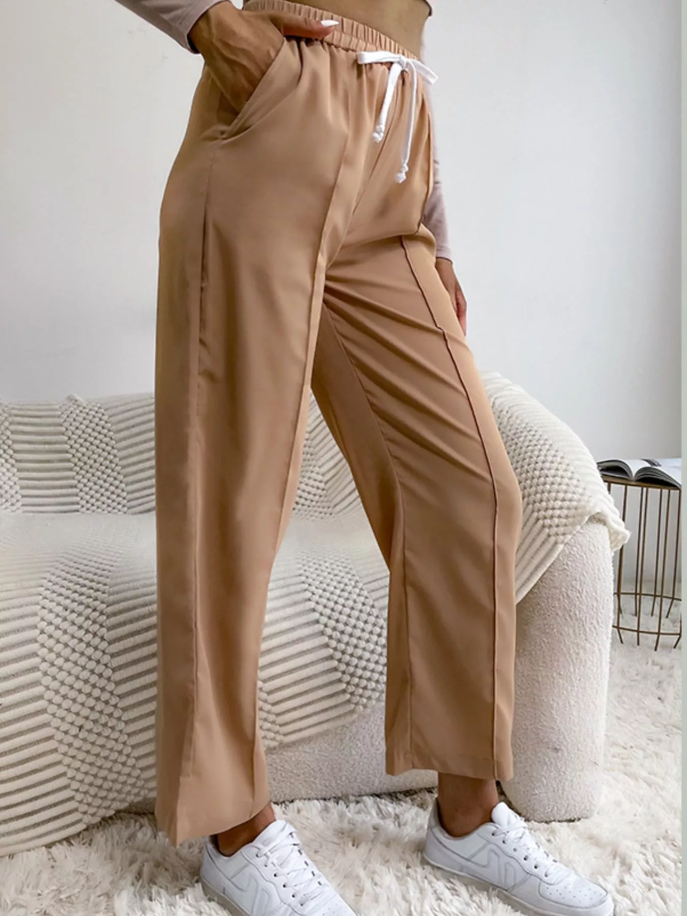 Wide Leg Drawstring Casual Pants - Image 2