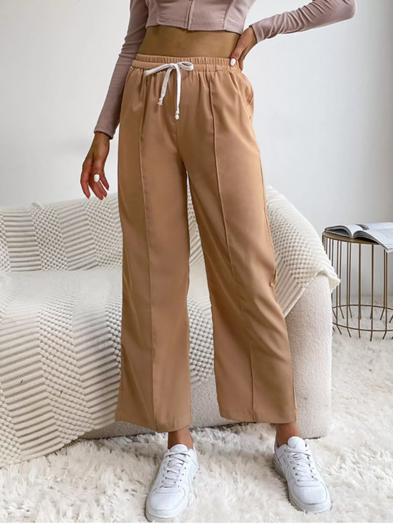Wide Leg Drawstring Casual Pants - Image 3