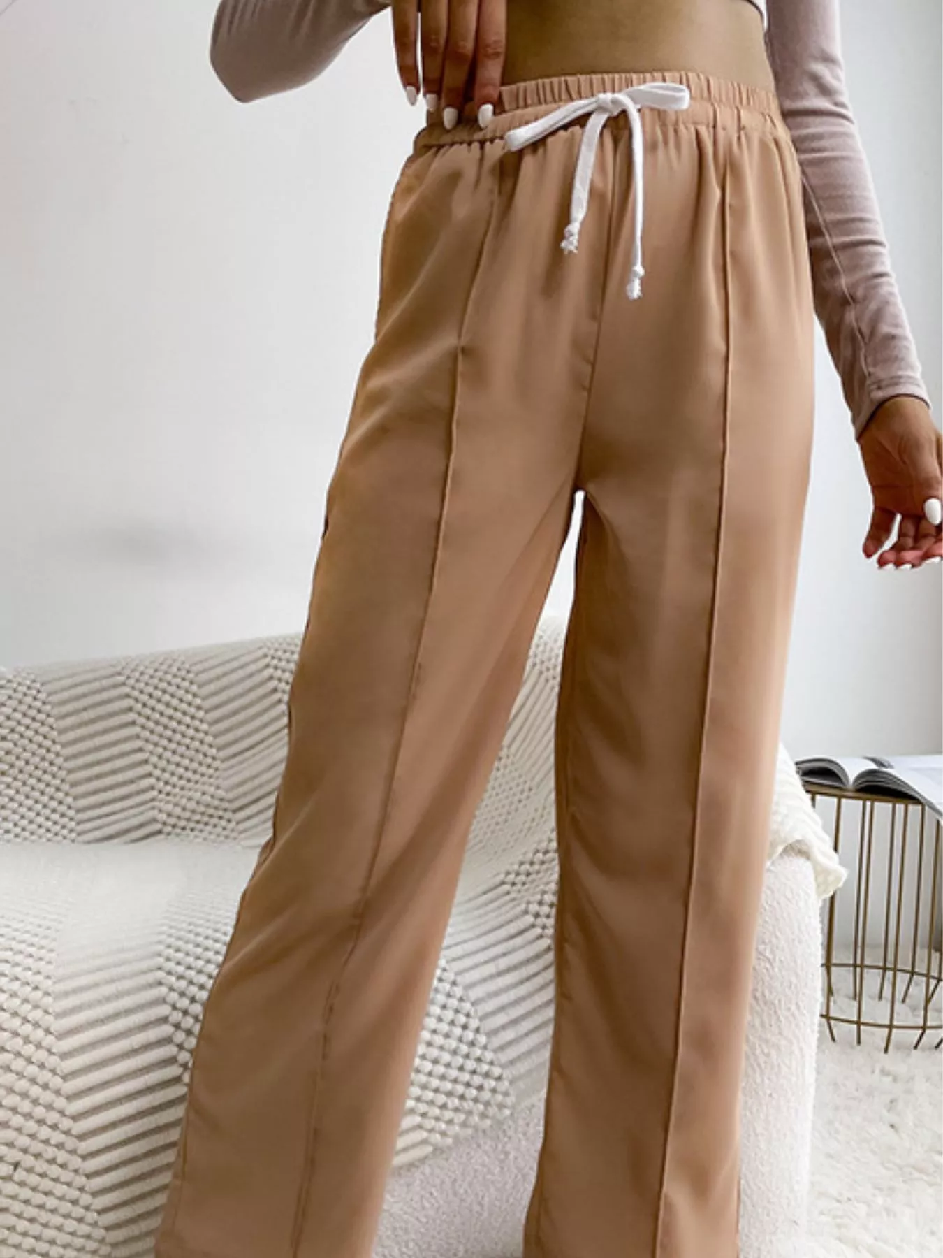 Wide Leg Drawstring Casual Pants - Image 4