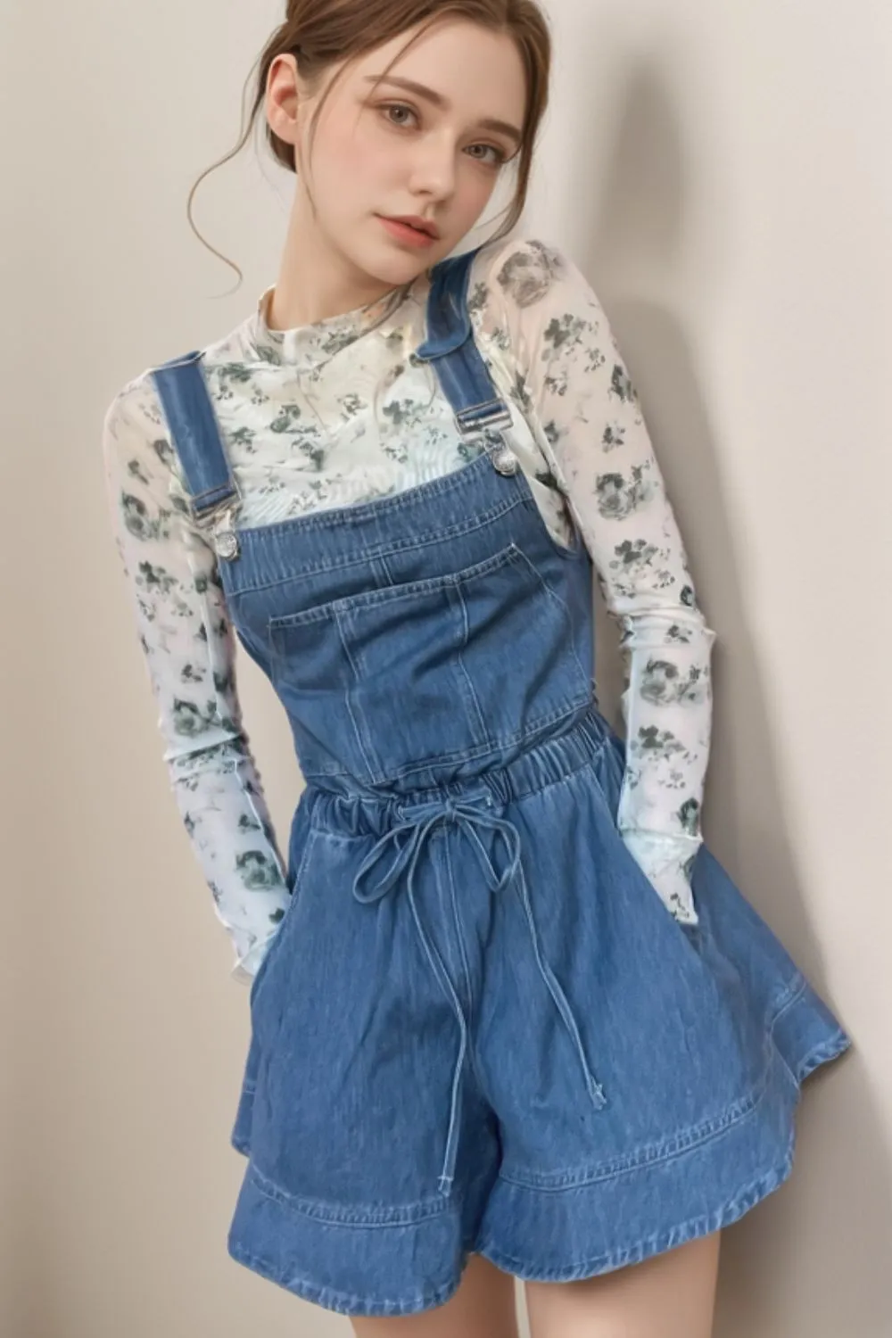 Wide Strap Square Neck Denim Overalls - Image 2