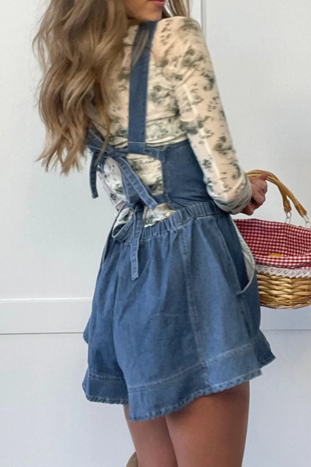 Wide Strap Square Neck Denim Overalls - Image 3