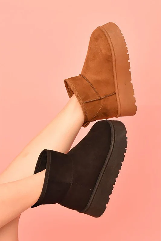 WILD DIVA Suede Round Toe Platform Booties - Image 2