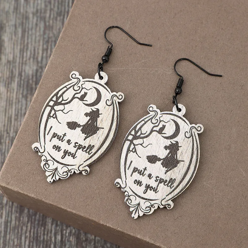 Witch Wooden Dangle Earrings - Image 3