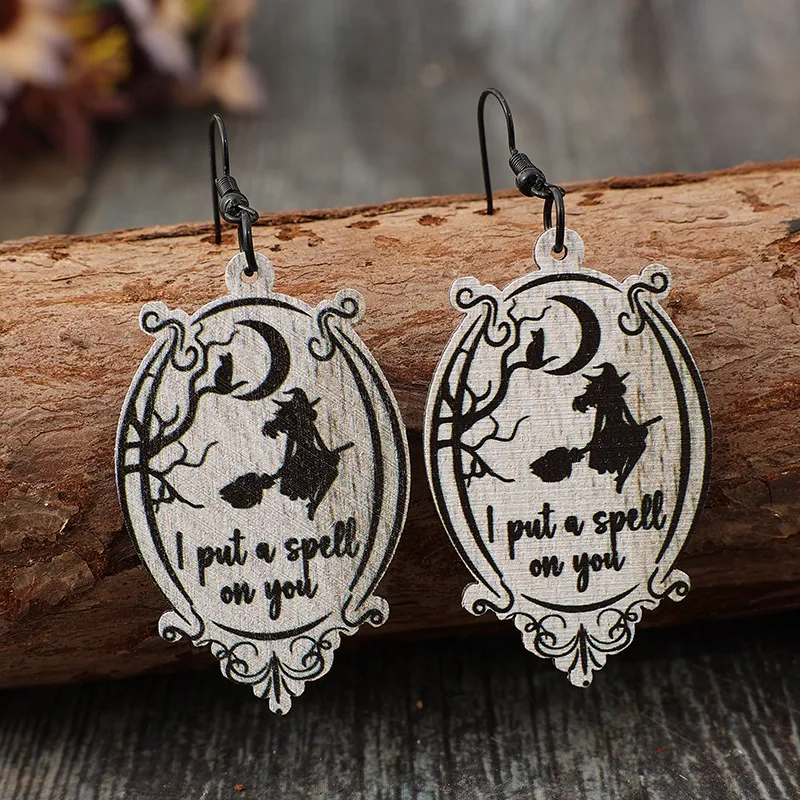 Witch Wooden Dangle Earrings - Image 4