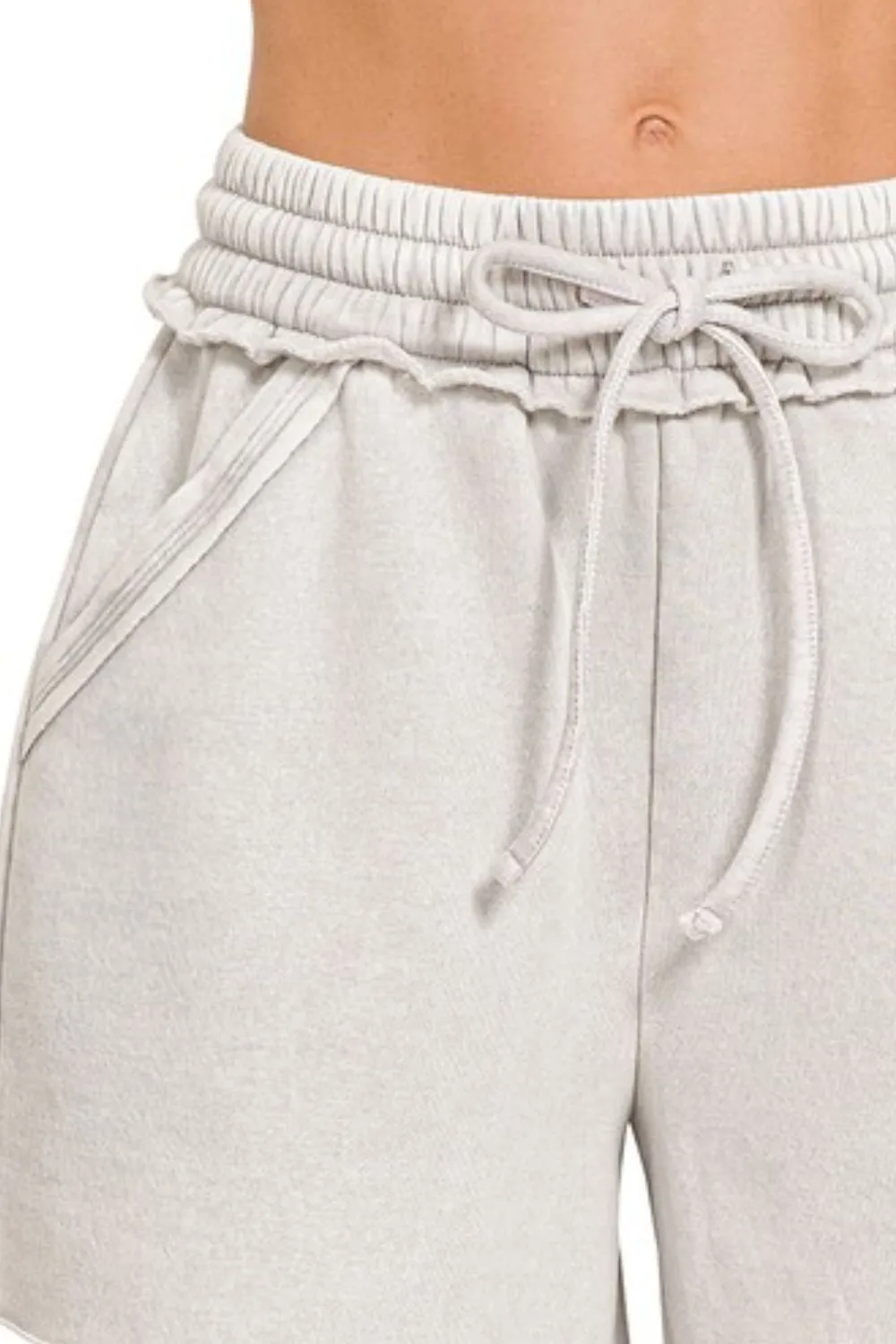 Zenana Acid Wash Fleece Drawstring Shorts With Pockets - Image 2