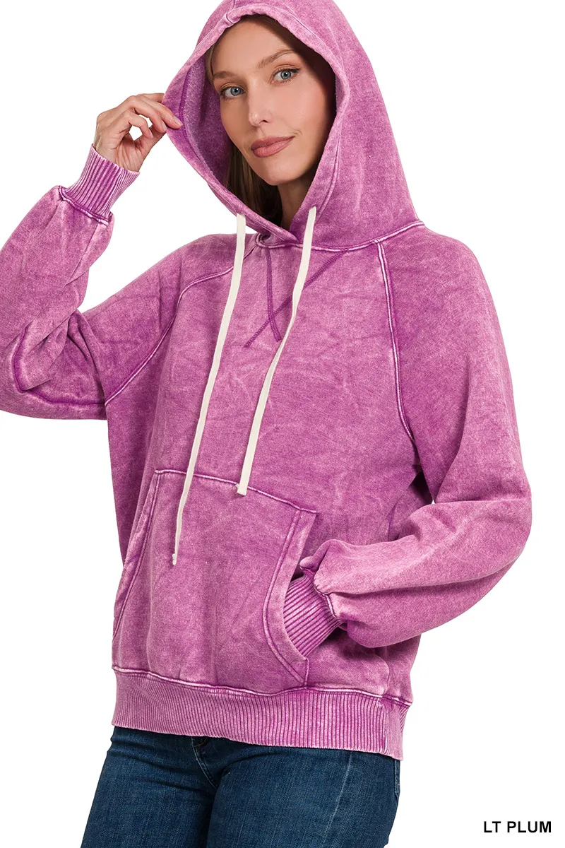 Zenana Acid Wash Fleece Hoodie with Kangaroo Pocket - Image 2