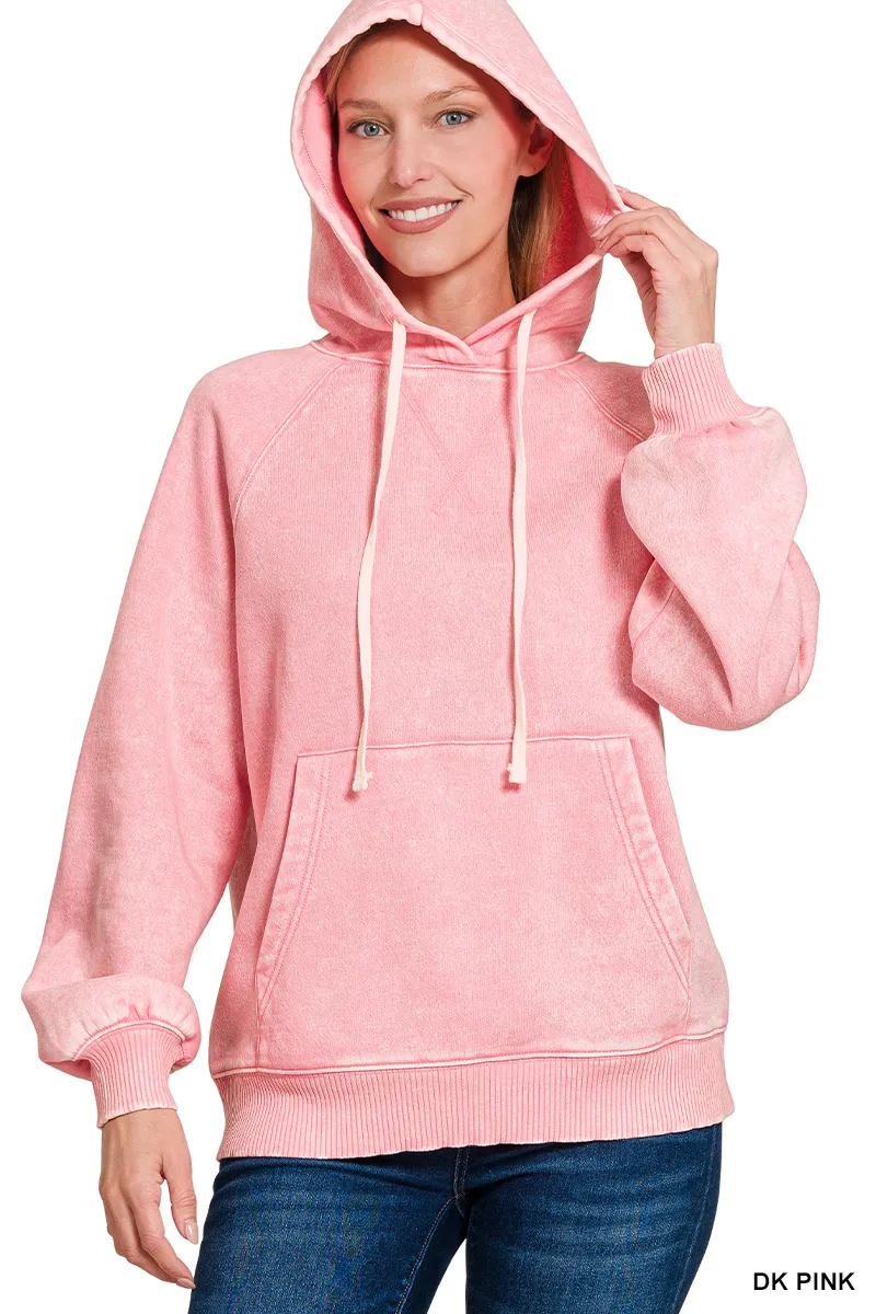 Zenana Acid Wash Fleece Hoodie with Kangaroo Pocket - Image 2