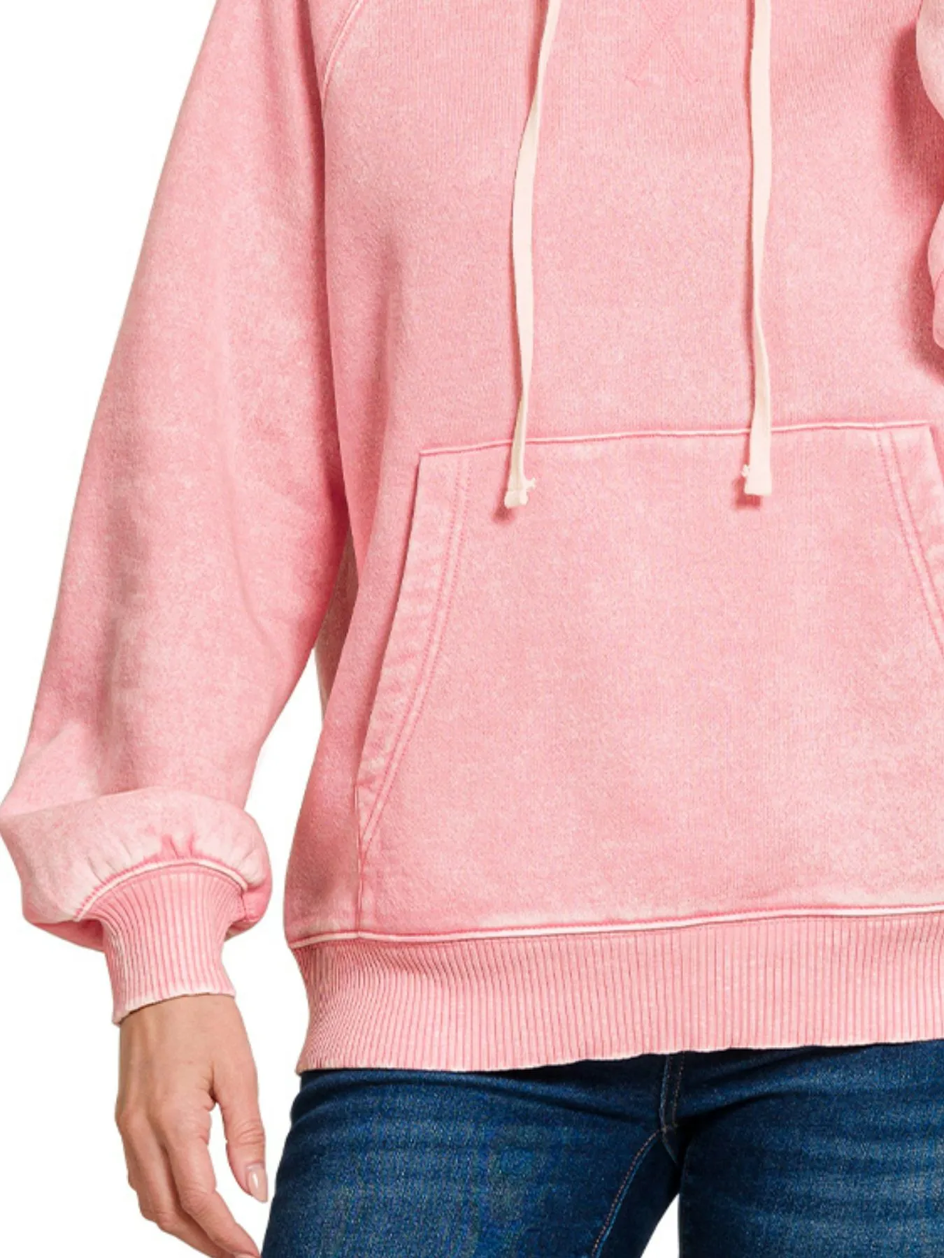 Zenana Acid Wash Fleece Hoodie with Kangaroo Pocket - Image 3
