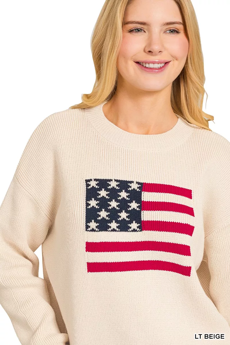 Zenana American Flag Crew Neck Sweater - Image 2