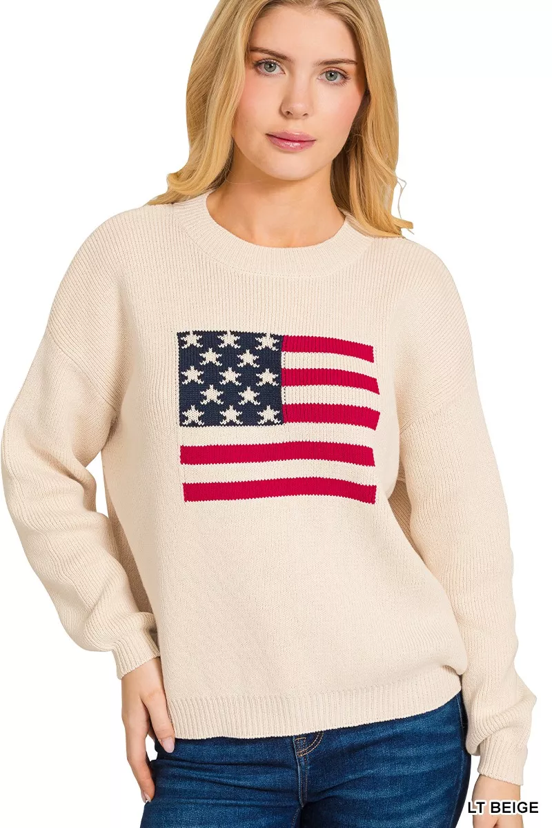 Zenana American Flag Crew Neck Sweater - Image 3