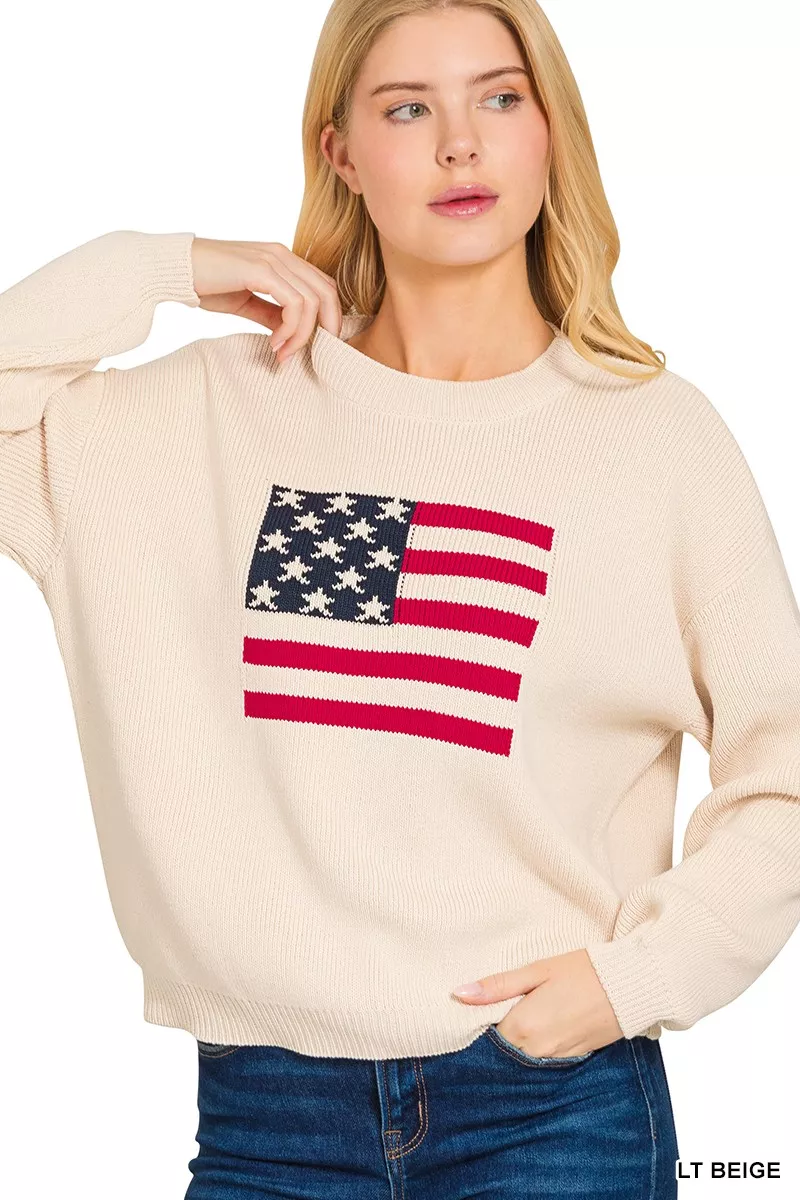 Zenana American Flag Crew Neck Sweater - Image 5