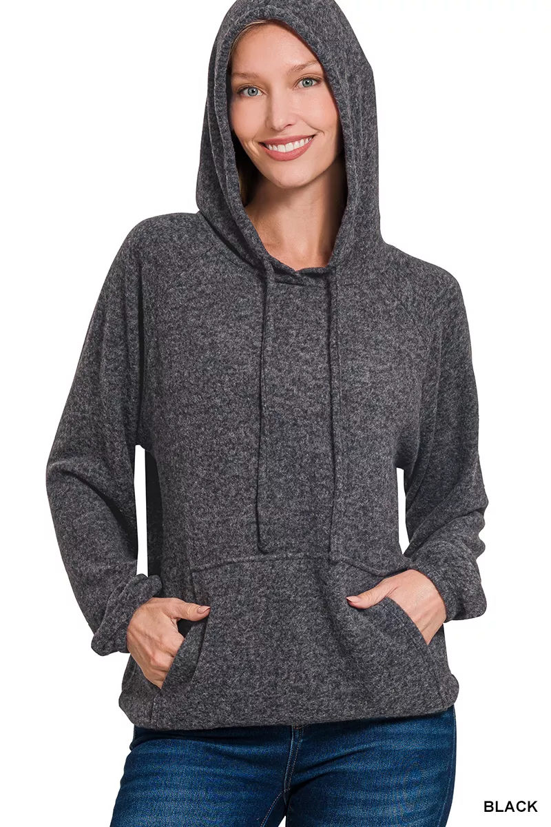 Zenana Brushed Hacci Melange Hooded Sweater - Image 2