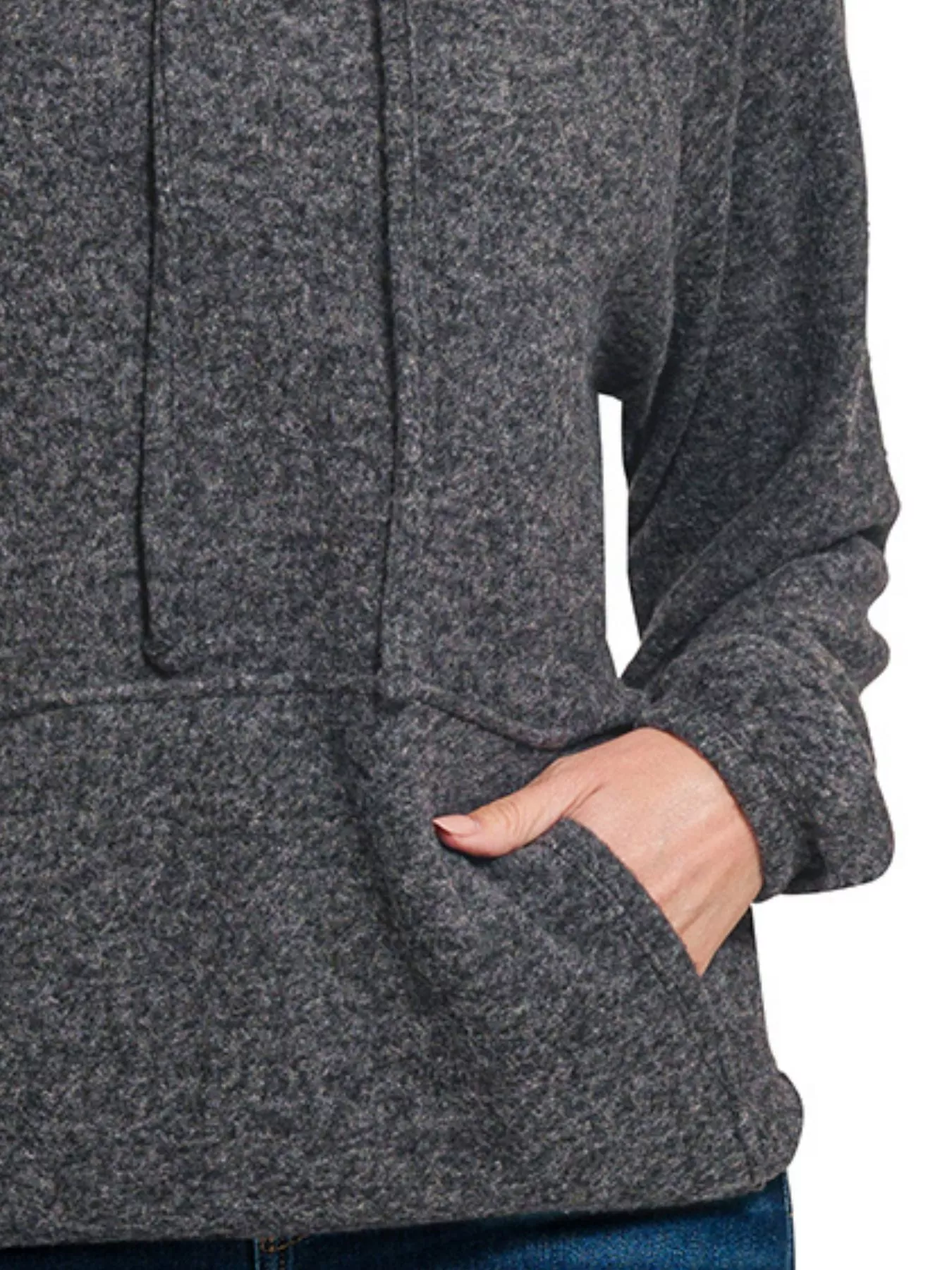 Zenana Brushed Hacci Melange Hooded Sweater - Image 3