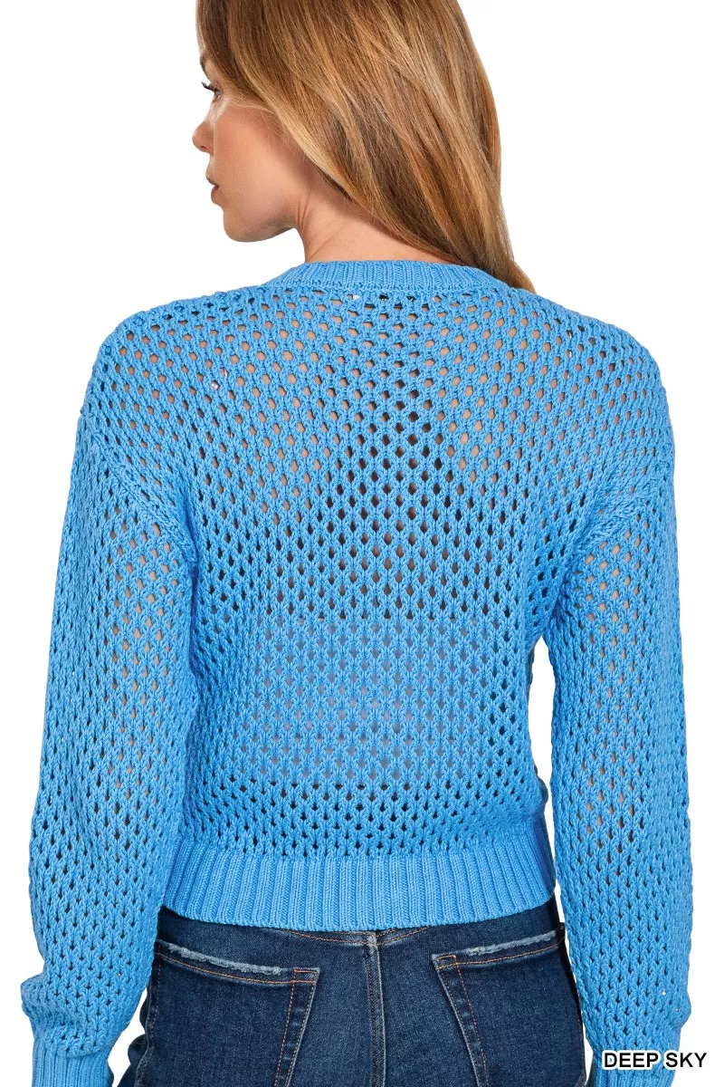 Zenana Button Down Lightweight Crochet Cardigan Sweater - Image 2