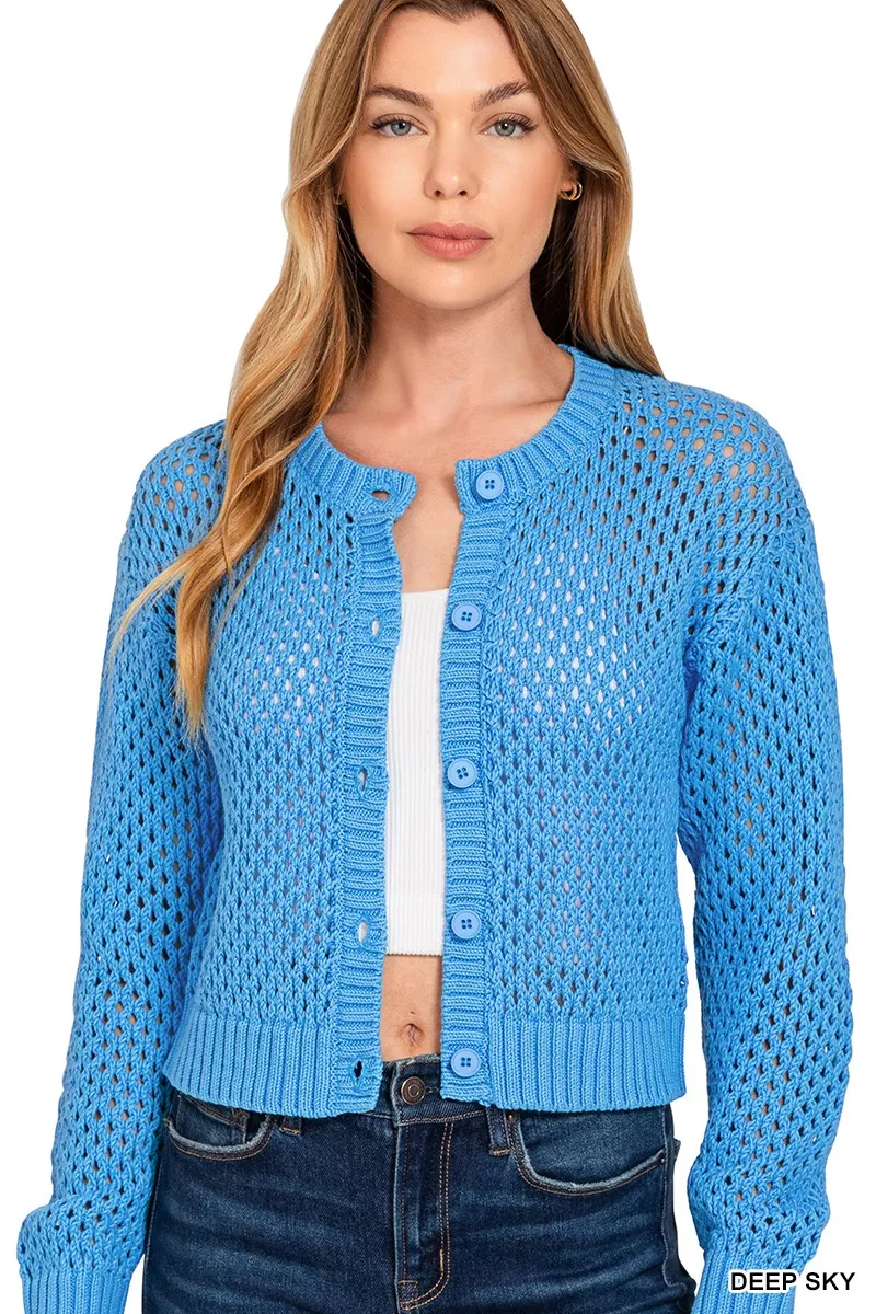 Zenana Button Down Lightweight Crochet Cardigan Sweater - Image 4