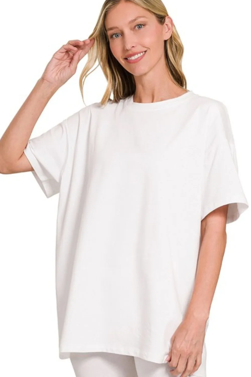 Zenana Cotton Round Neck Top & Biker Shorts - Image 2