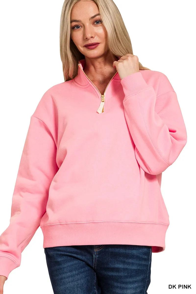 Zenana Fleece Half Zip Sweatshirt - Image 2