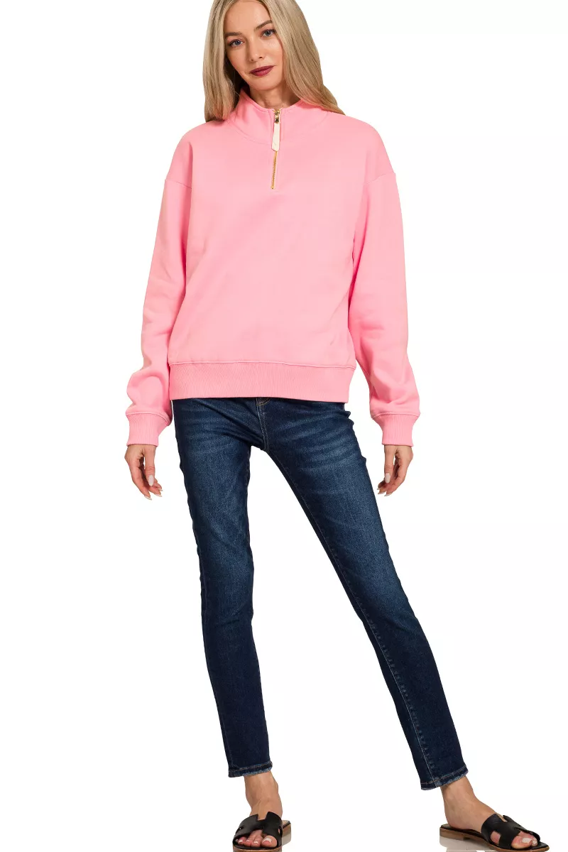 Zenana Fleece Half Zip Sweatshirt - Image 3