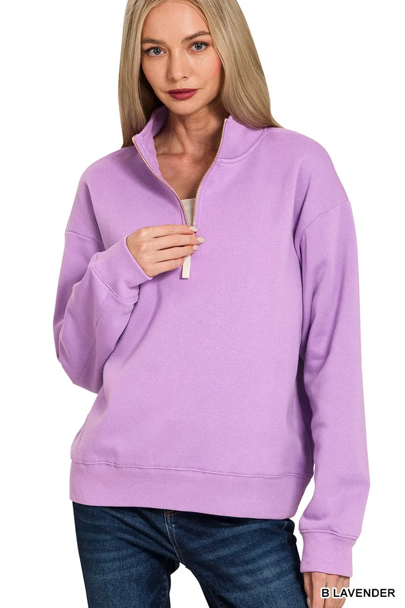 Zenana Fleece Half Zip Sweatshirt - Image 2