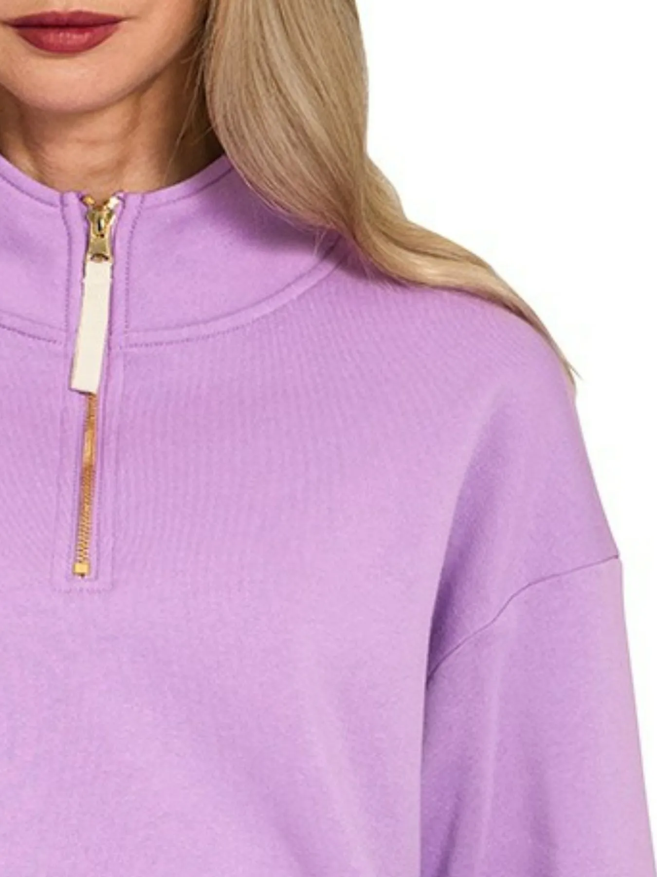 Zenana Fleece Half Zip Sweatshirt - Image 3