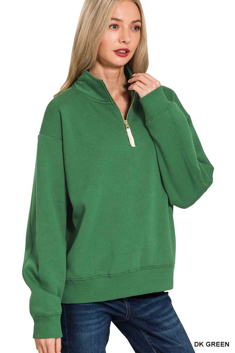 Zenana Fleece Half Zip Sweatshirt - Image 2
