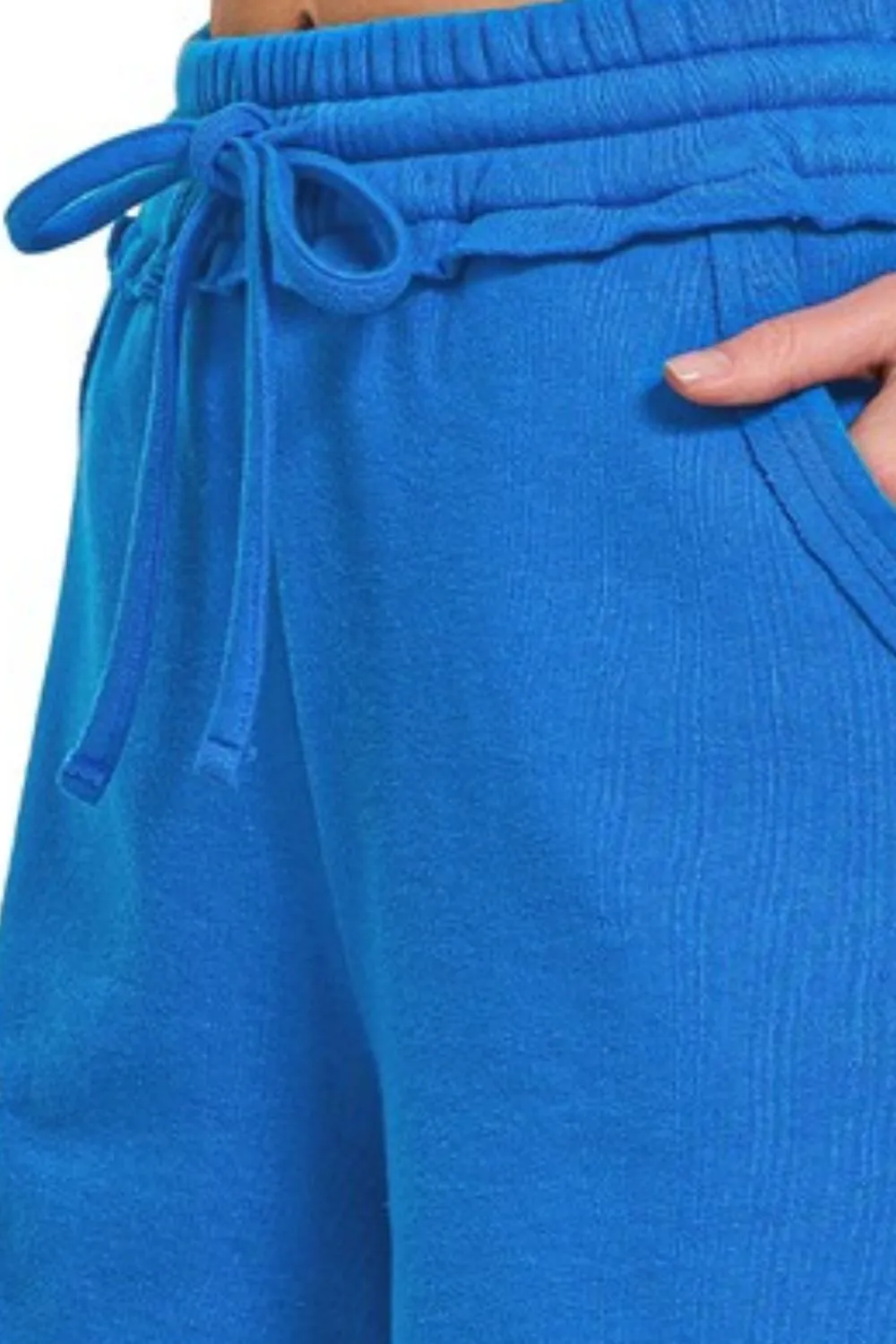 Zenana Fleece Raw Hem Shorts With Draw String - Image 3