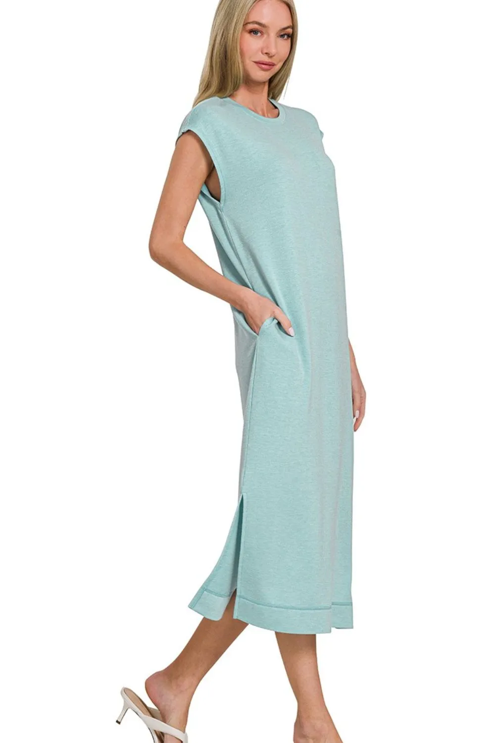 Zenana French Terry Sleeveless Round Neck Midi Dress - Image 2