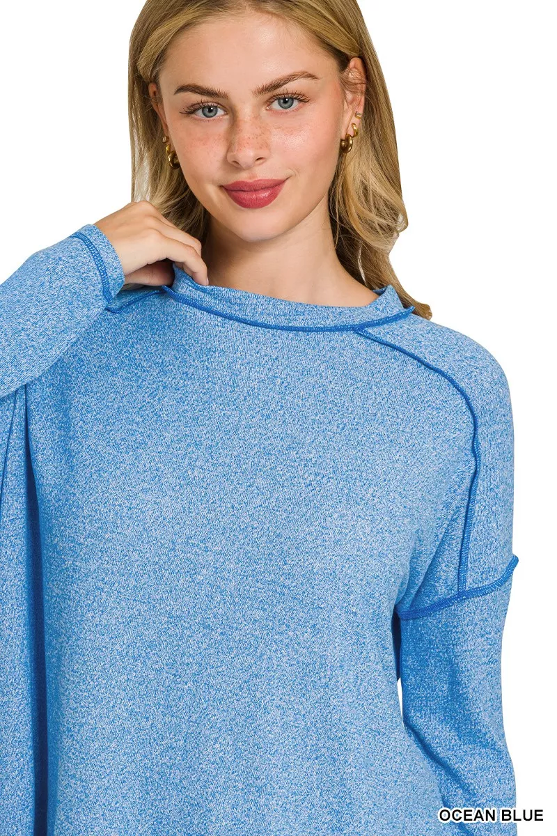 Zenana Full Size Melange Hacci Exposed Seam Hi-low Tee Plus Size - Image 3