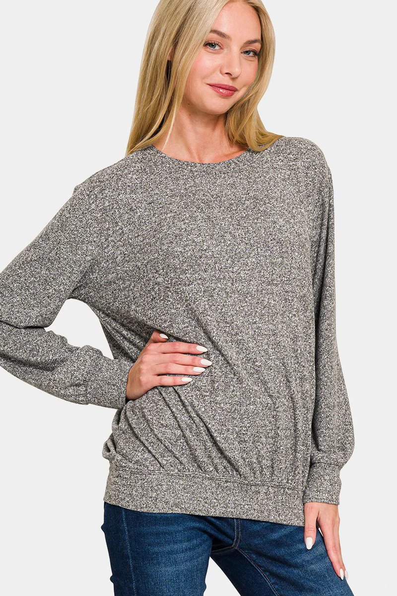 Zenana Full Size Melange Round Neck Top - Image 3