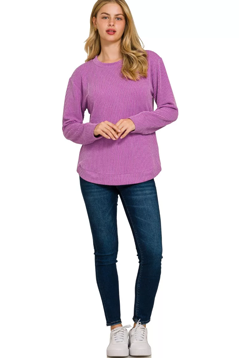 Zenana Full Size Raised Rib Round Neck Long Sleeve Top Plus Size - Image 2