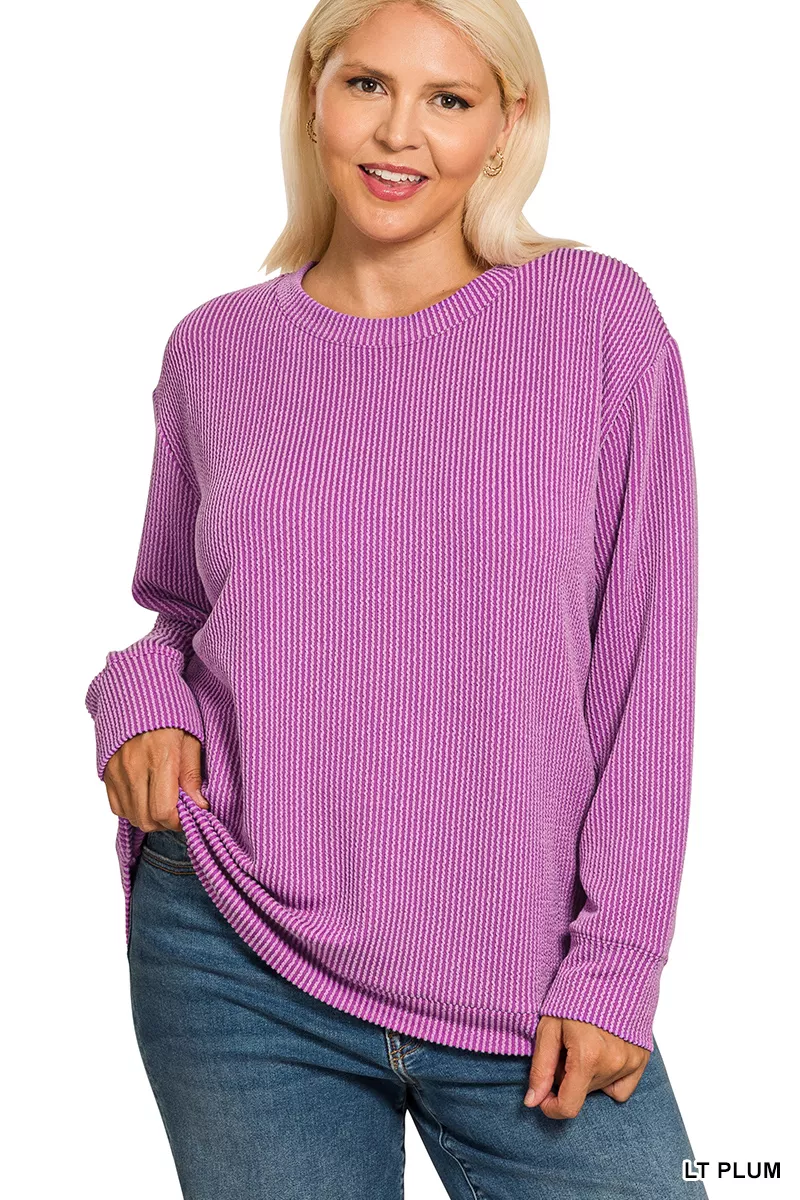 Zenana Full Size Raised Rib Round Neck Long Sleeve Top Plus Size - Image 3