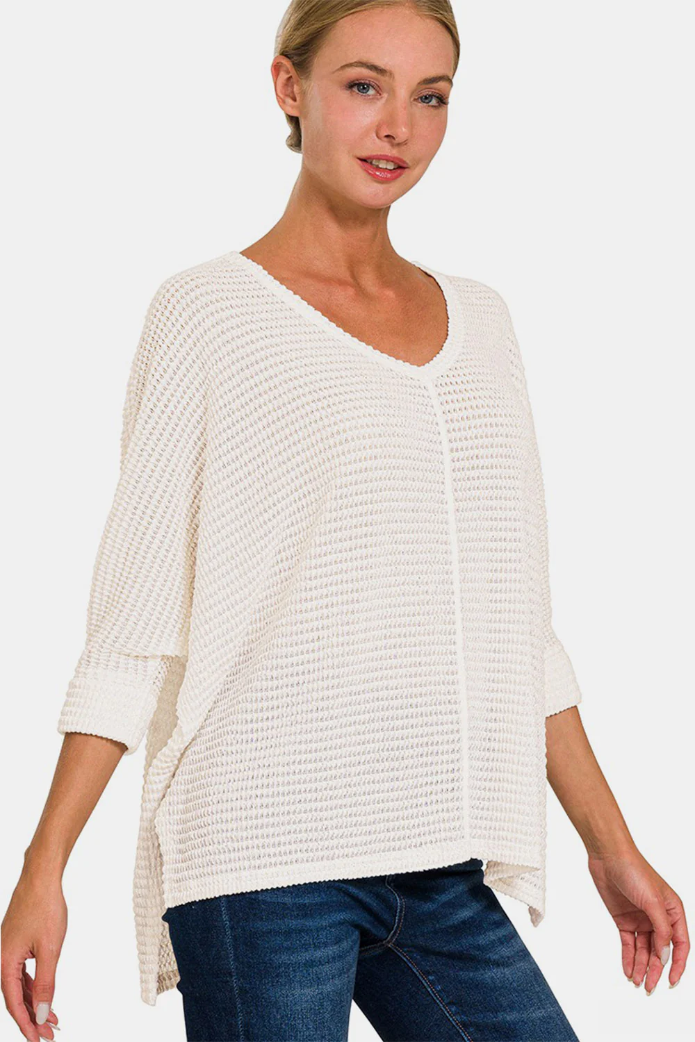 Zenana Full Size Round Neck High-Low Slit Knit Top - Image 2