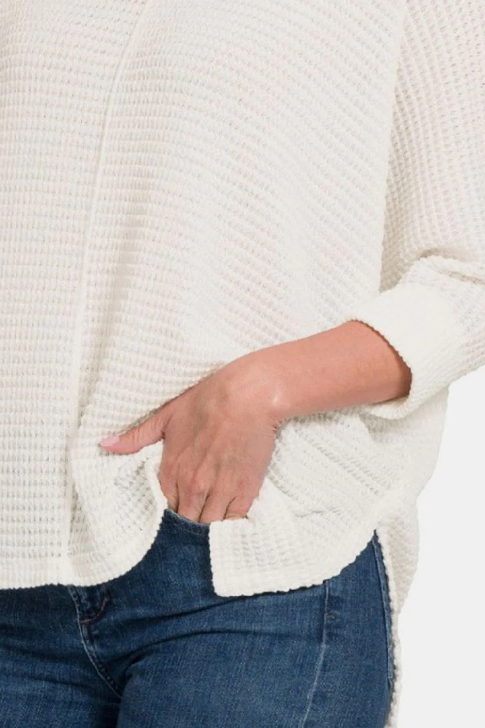 Zenana Full Size Round Neck High-Low Slit Knit Top - Image 3