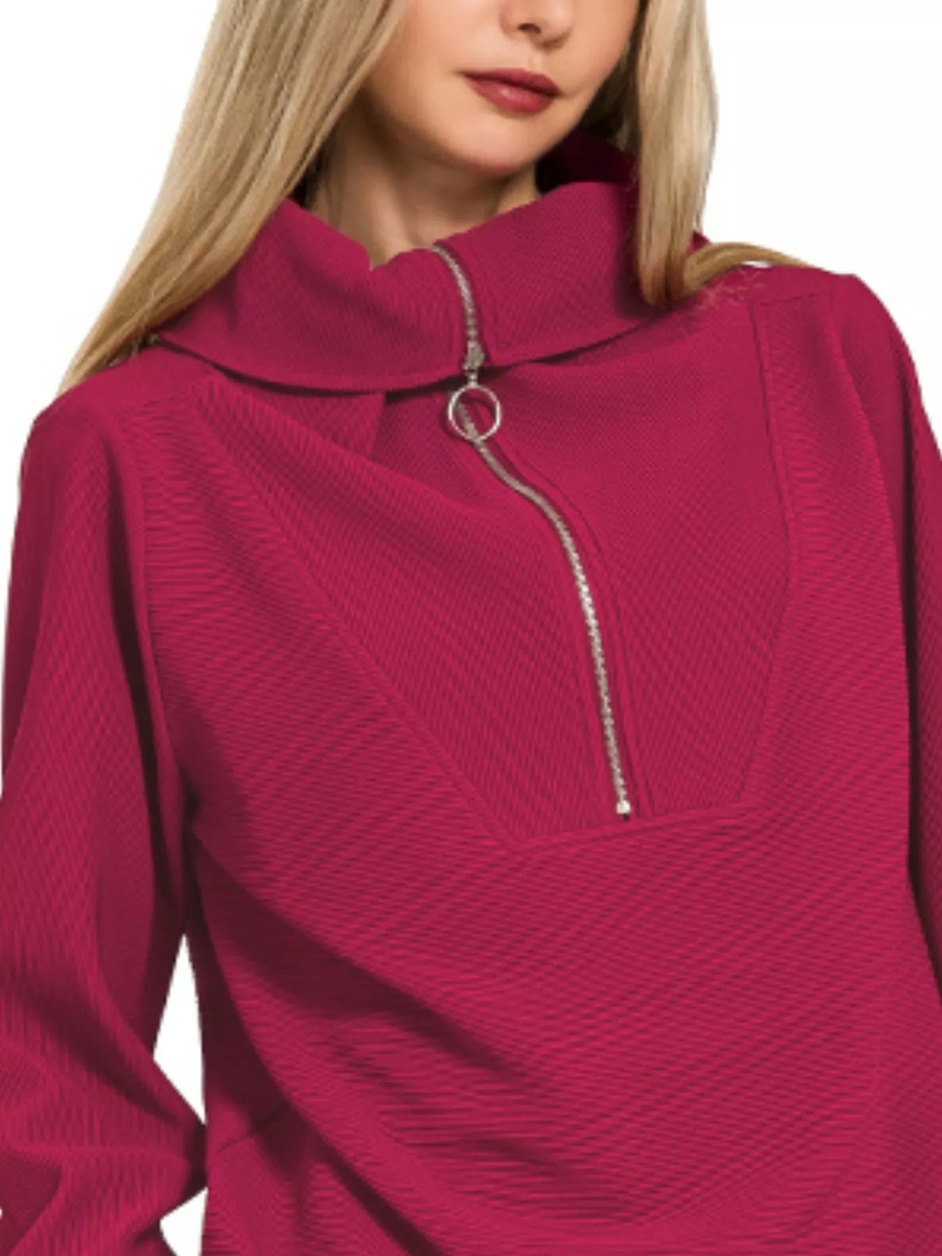 Zenana Ribbed High Neck Half Zip Pullover & Pants Set - Image 3