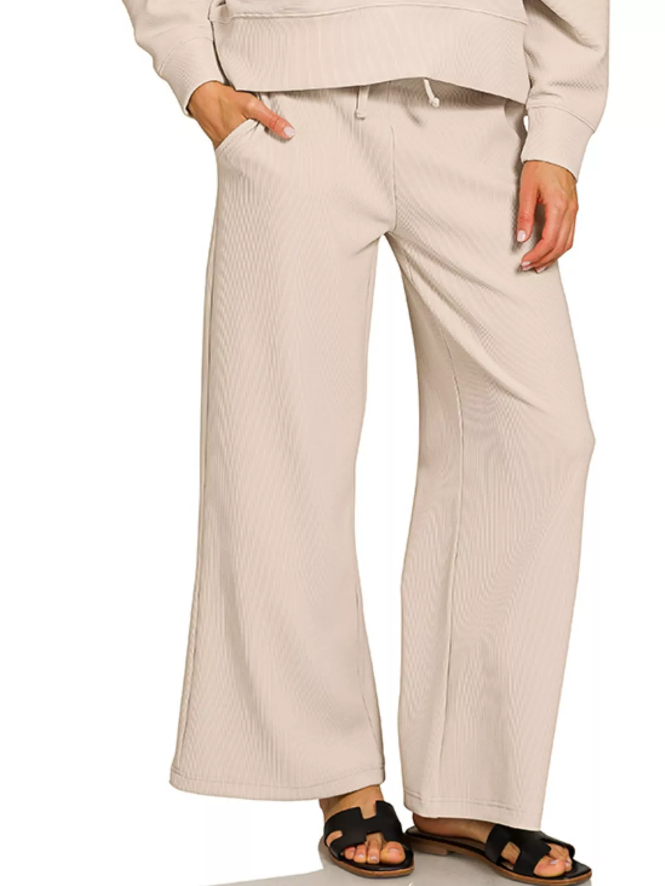 Zenana Ribbed Round Neck Pullover and Drawstring Pants Set - Image 2