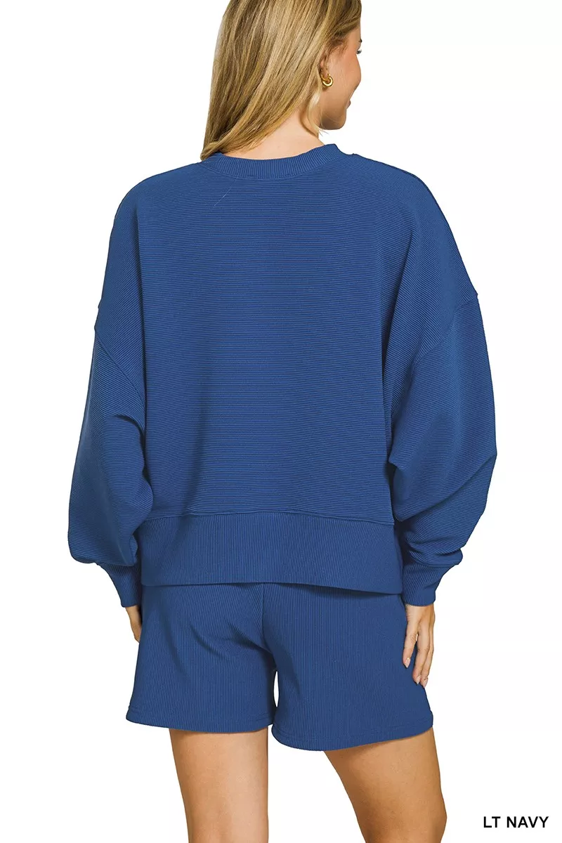 Zenana Ribbed Round Neck Pullover and Shorts Set - Image 3