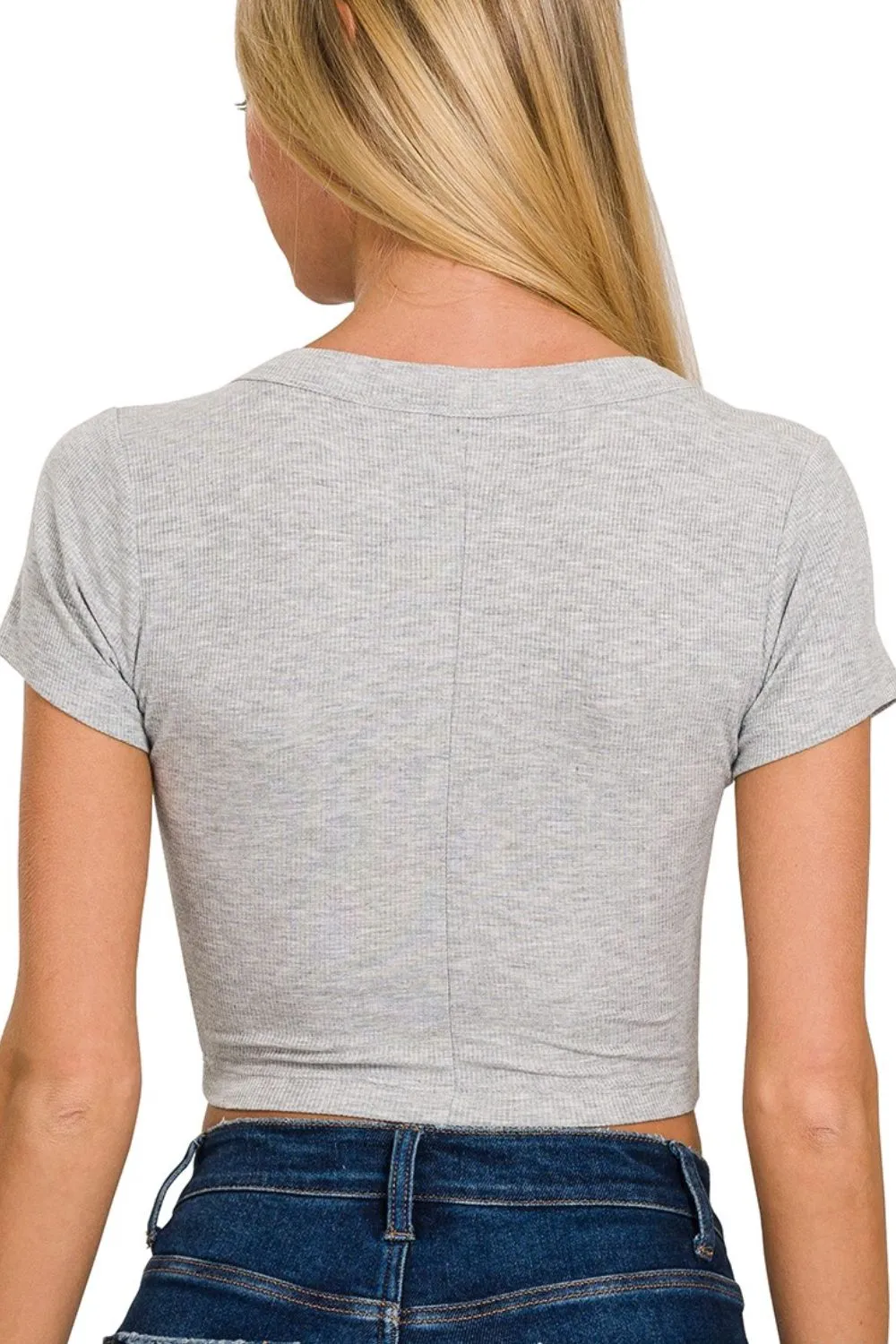 Zenana Ribbed Scoop Neck Crop Short Sleeve Top - Image 2