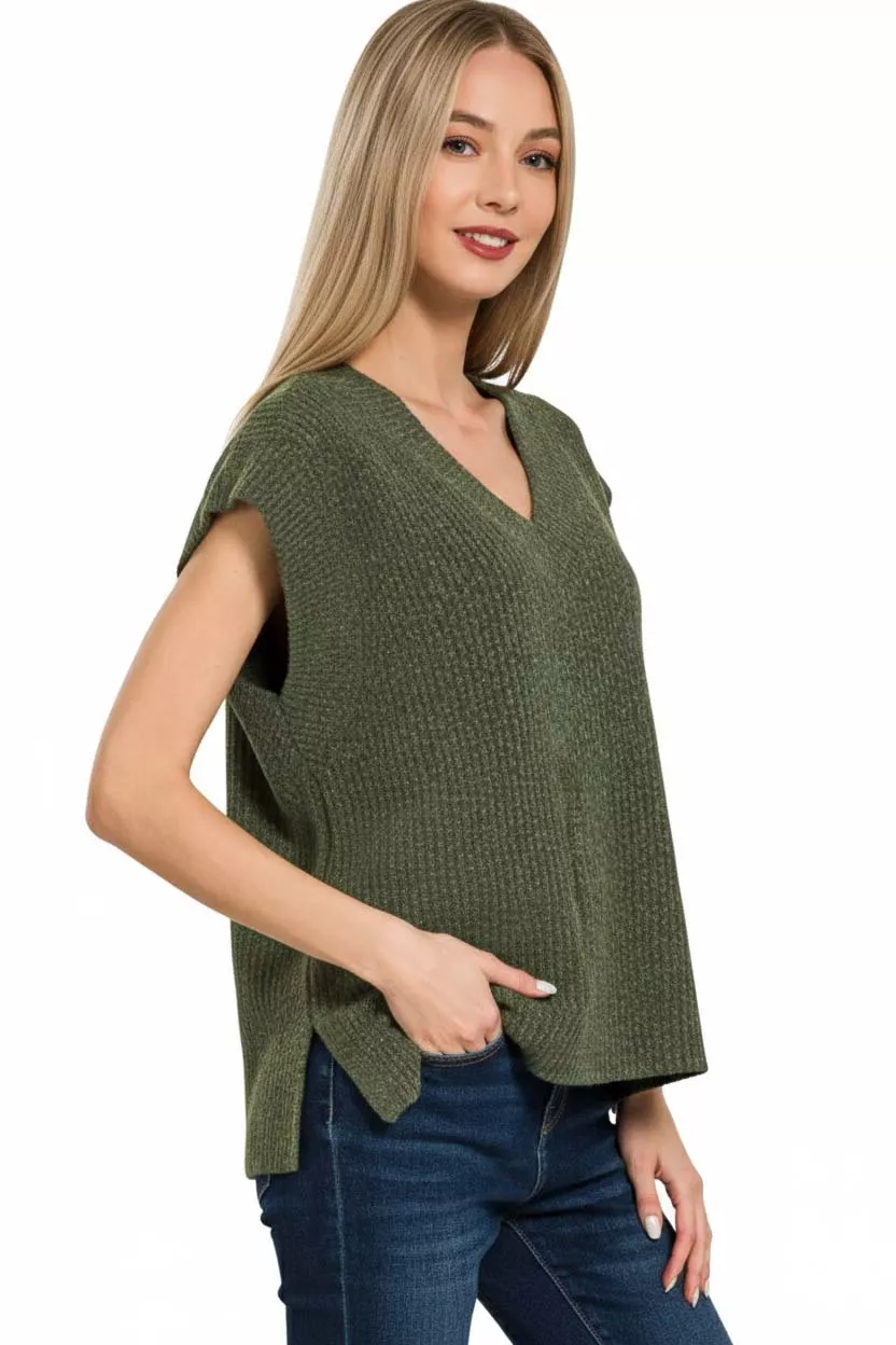 Zenana Ribbed Slit V-Neck Sweater Vest - Image 2