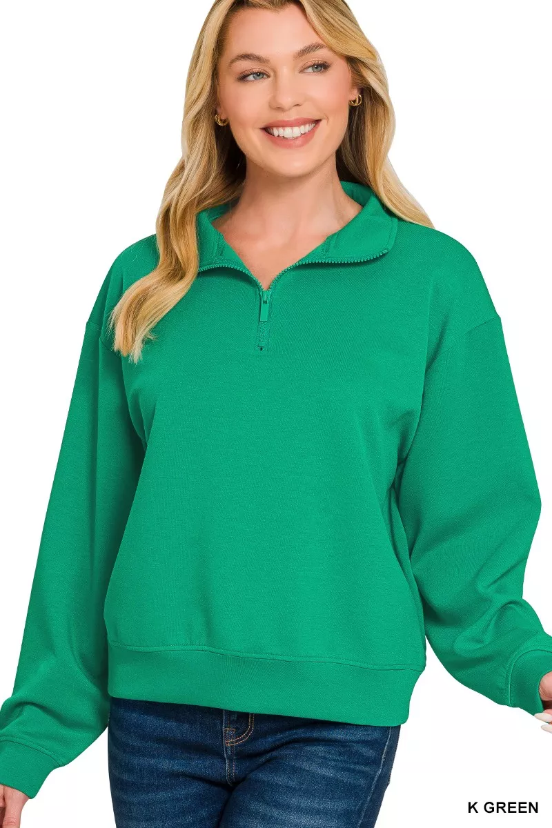 Zenana Scuba Half Zip Pullover Sweatshirt - Image 2