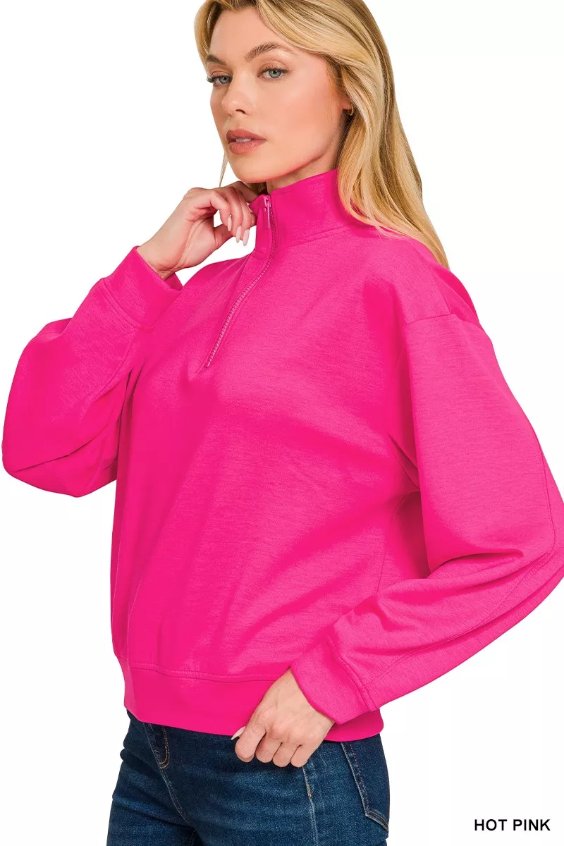 Zenana Scuba Half Zip Pullover Sweatshirt - Image 2