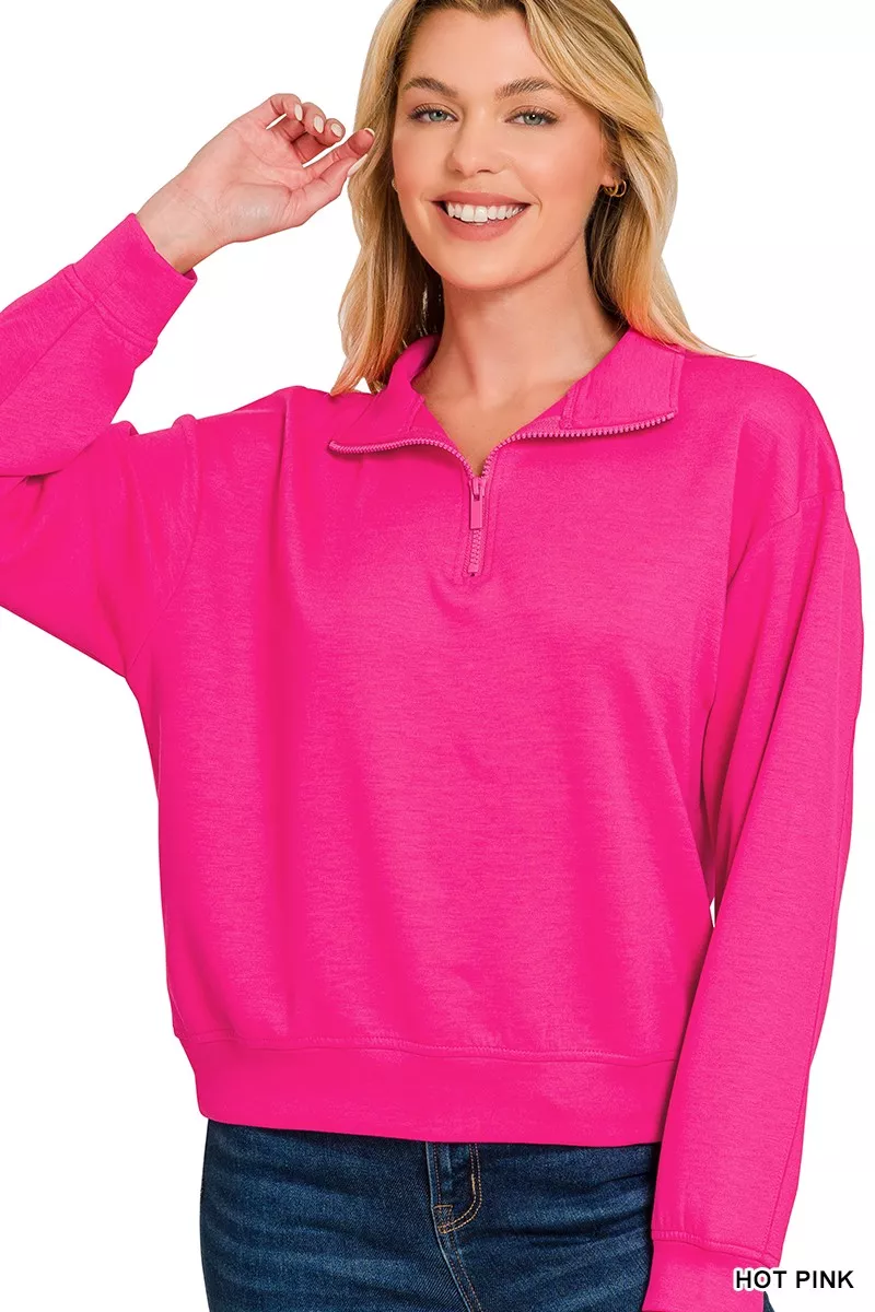 Zenana Scuba Half Zip Pullover Sweatshirt - Image 3