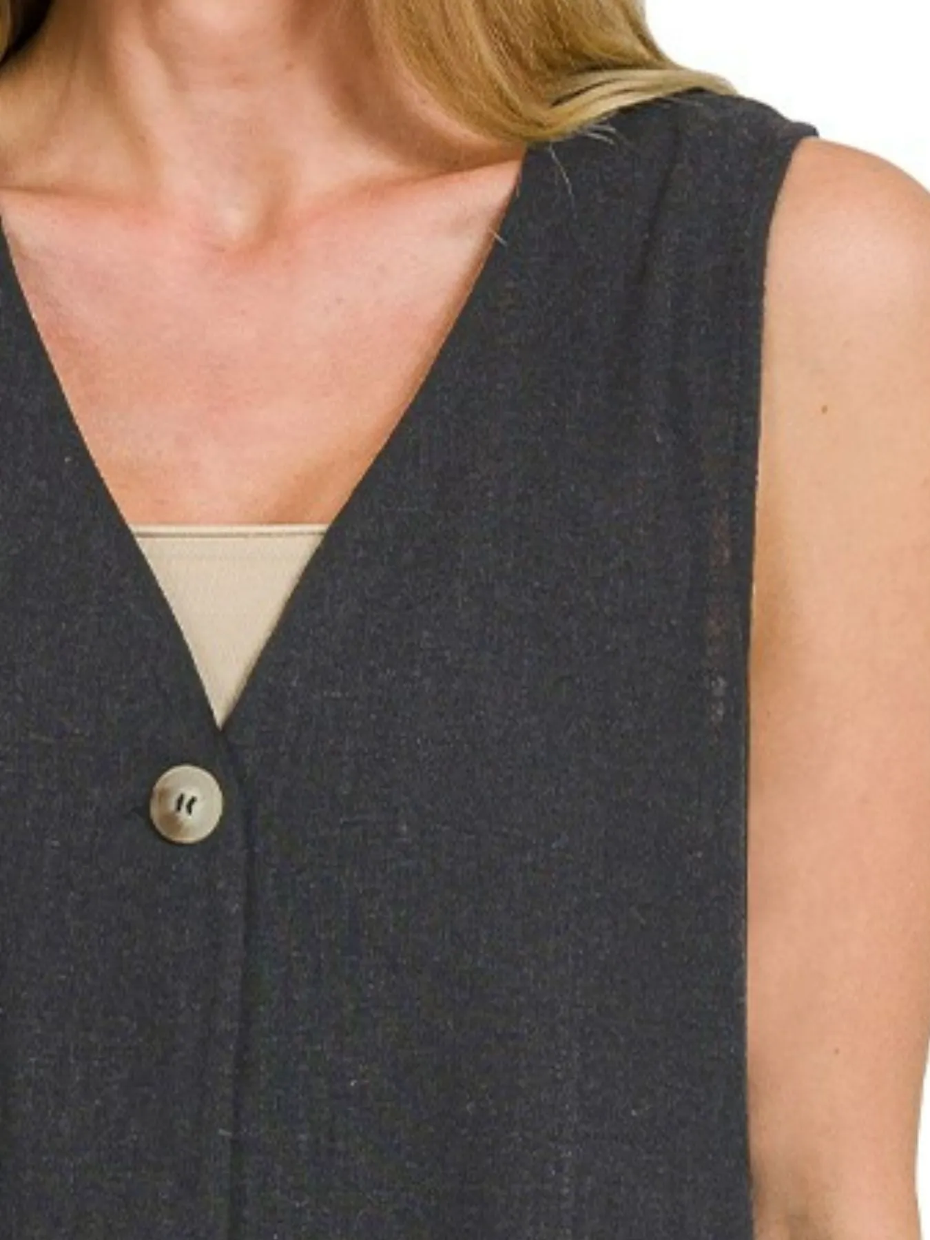 Zenana Side Slit Button-Front Vest - Image 2