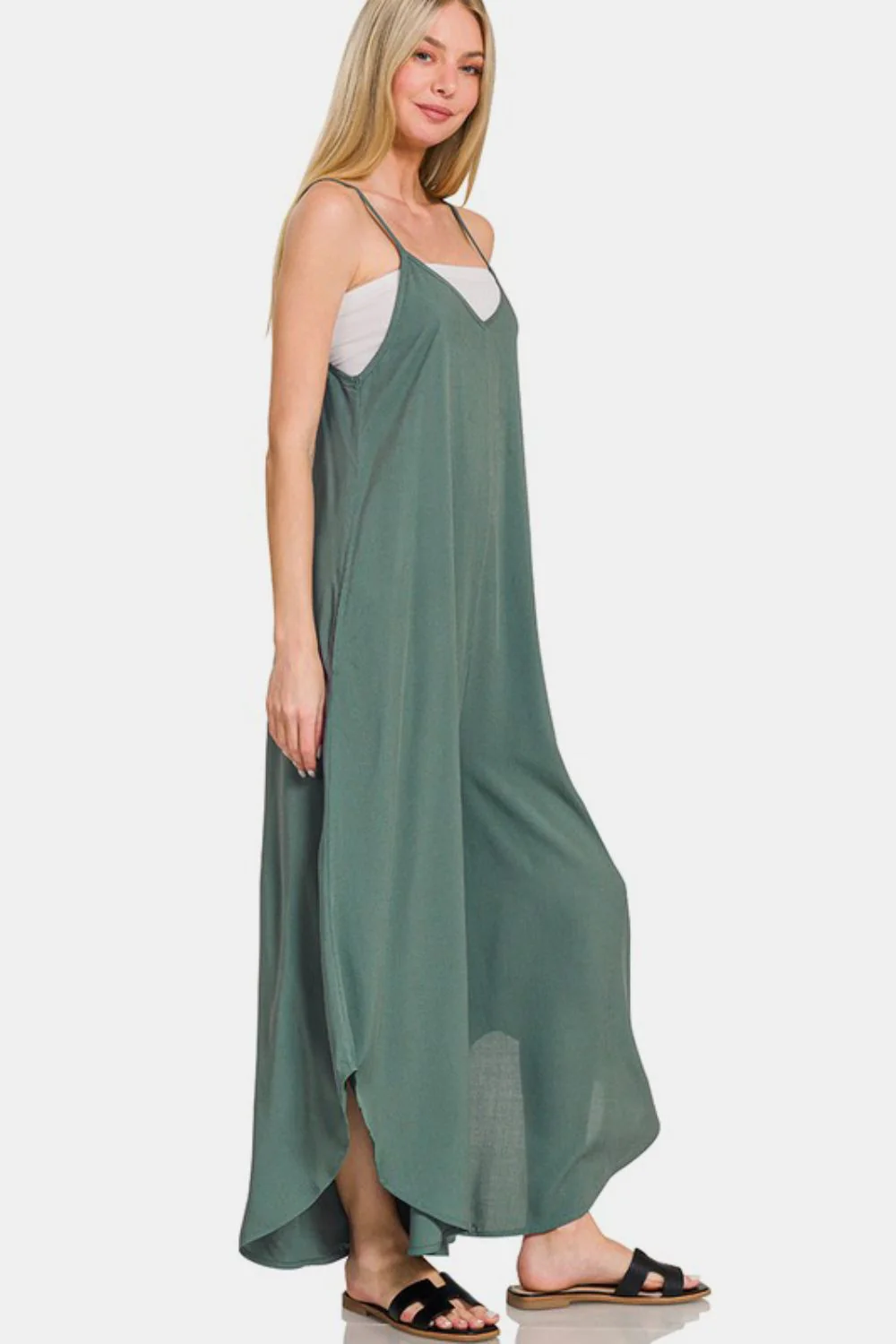 Zenana Sleeveless Curved Hem Wide Leg Overalls with Pockets - Image 2