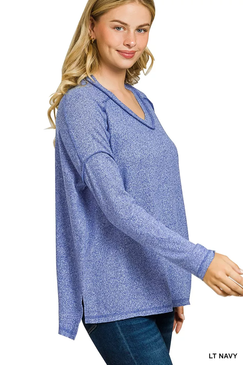 Zenana Soft Melange Hacci Exposed Seam Hi-low Tee - Image 2