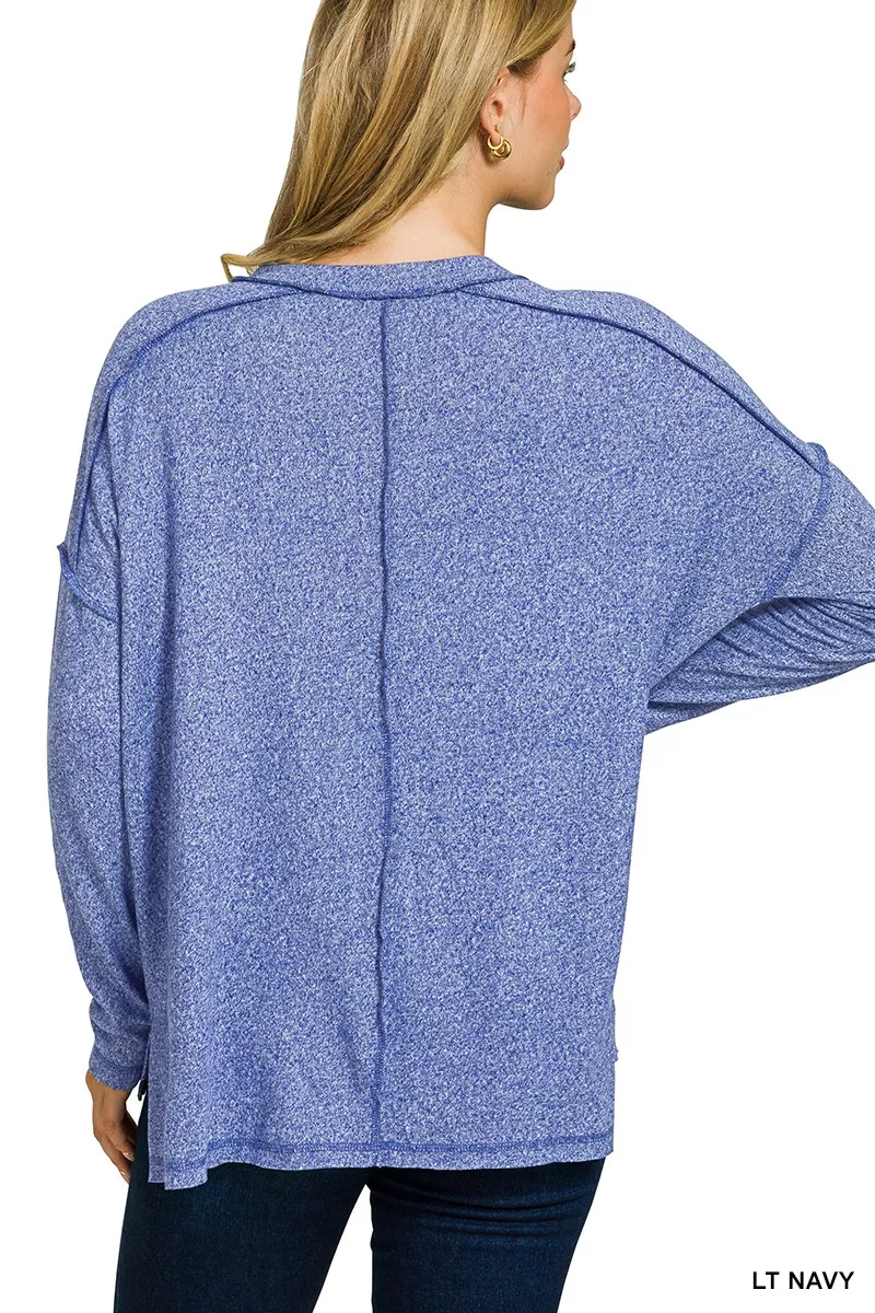 Zenana Soft Melange Hacci Exposed Seam Hi-low Tee - Image 3