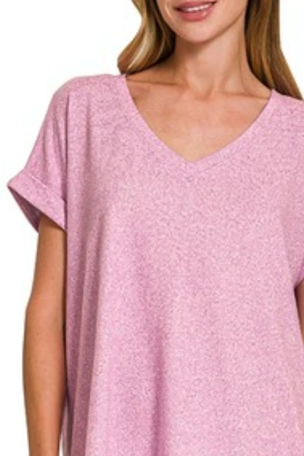 Zenana Soft Melange Hacci V-neck Tee - Image 3