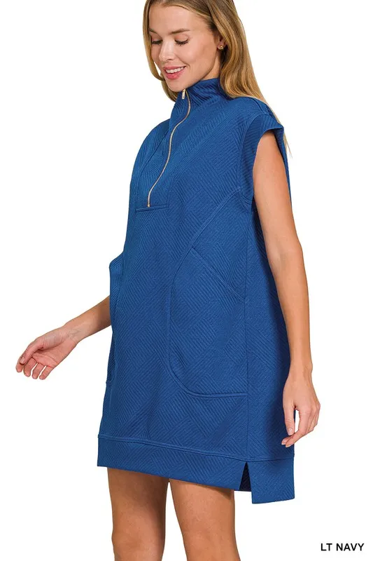 Zenana Textured Knit Jacquard Quarter Zipper Mini Dress - Image 2